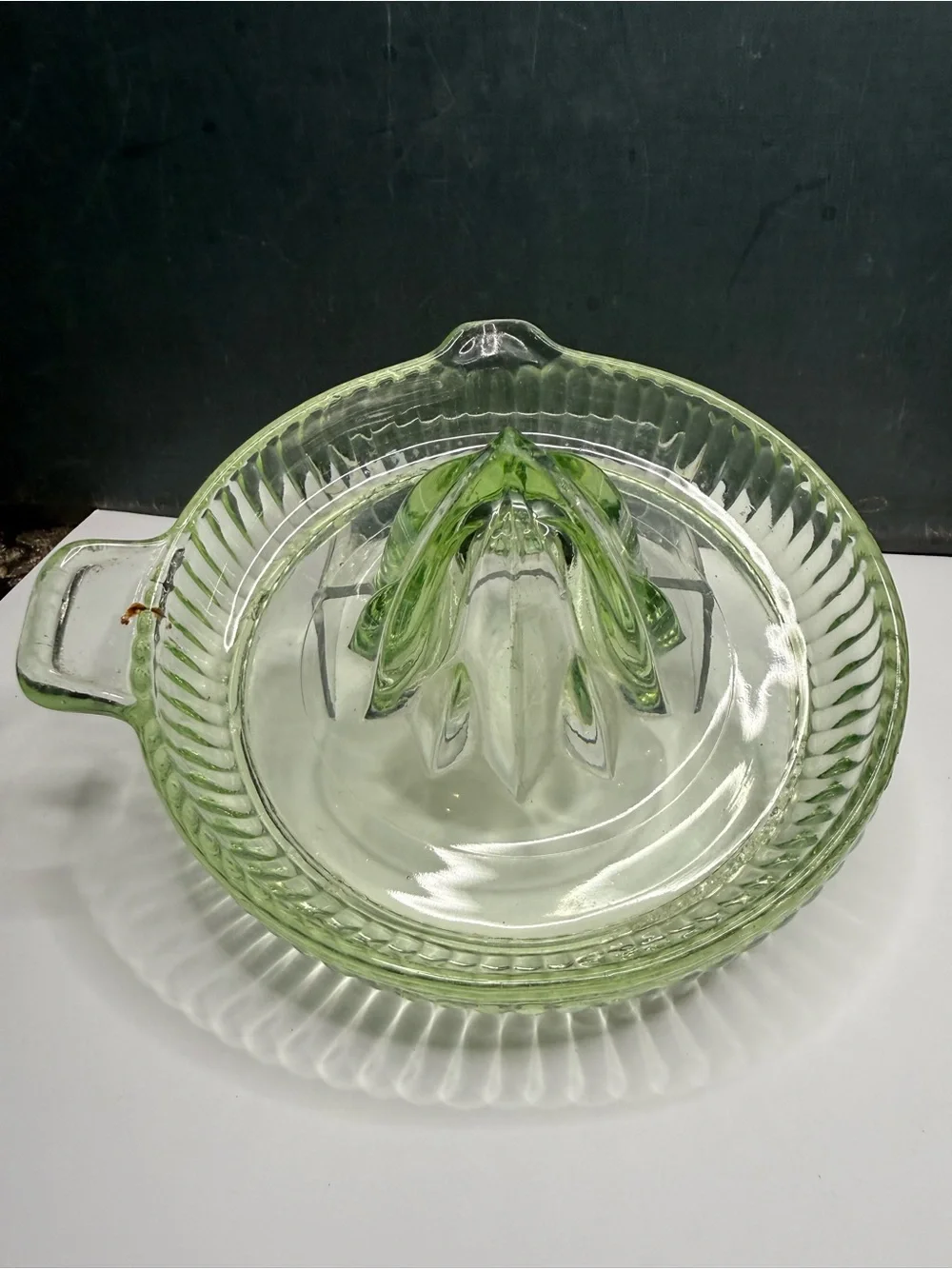 Antique Uranium Green Glass Juicer